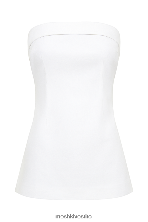 Meshki top aieleen in lino senza spalline con allacciatura sul retro vestiario bianco 6L048P877