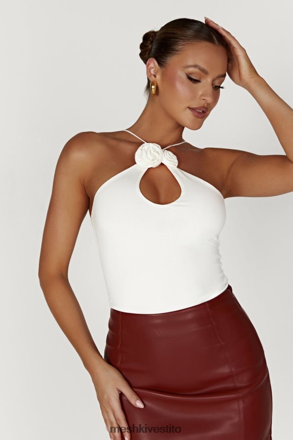 Meshki top allacciato alla caviglia di rosa di adeline vestiario bianco 6L048P779