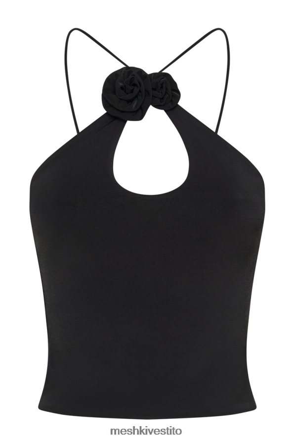 Meshki top allacciato alla caviglia di rosa di adeline vestiario nero 6L048P857