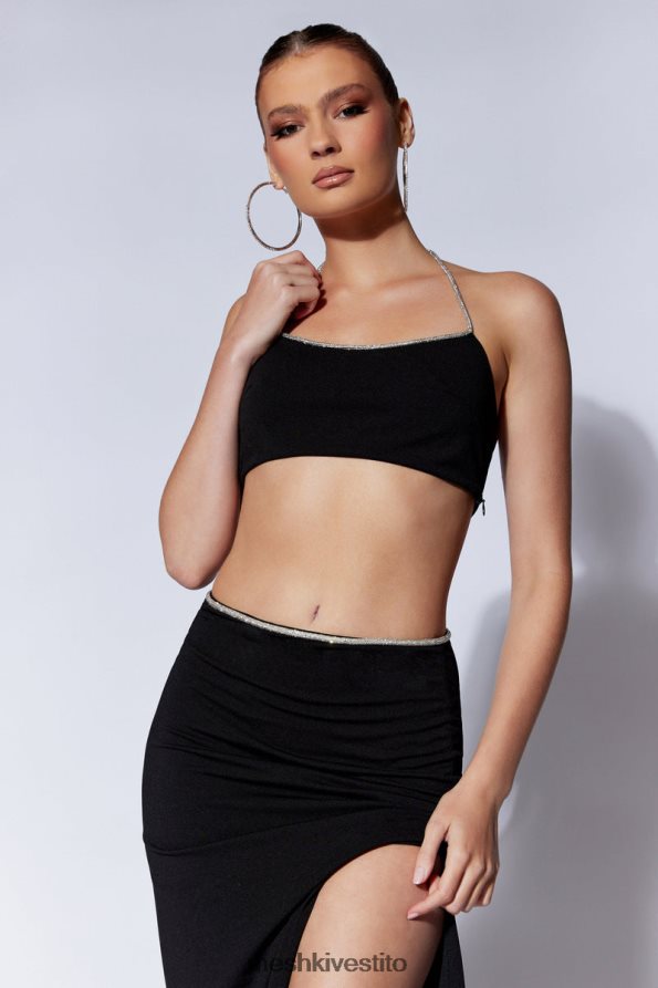 Meshki top allacciato alla caviglia in corda di arya diamante vestiario nero 6L048P1062