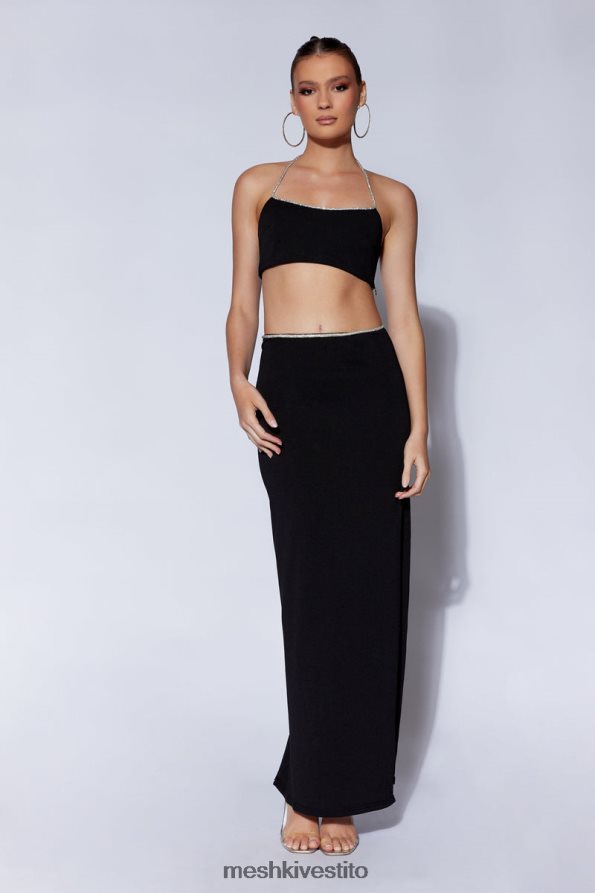 Meshki top allacciato alla caviglia in corda di arya diamante vestiario nero 6L048P1062