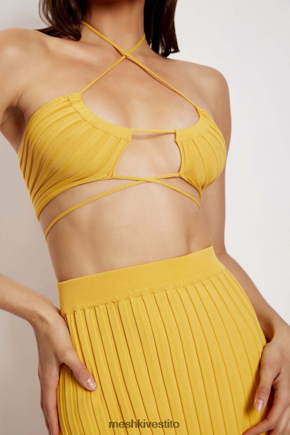 Meshki top allacciato alla caviglia in maglia con volant Stacey vestiario giallo 6L048P984
