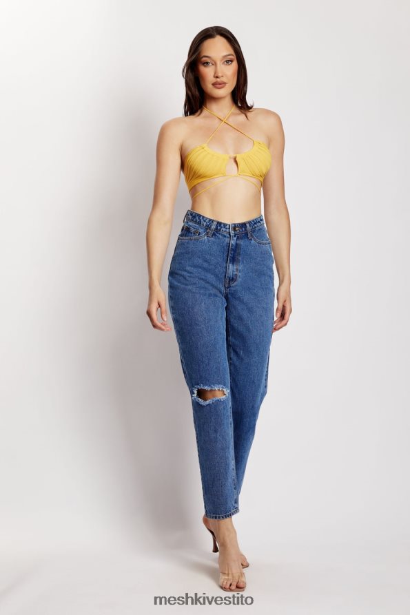 Meshki top allacciato alla caviglia in maglia con volant Stacey vestiario giallo 6L048P984