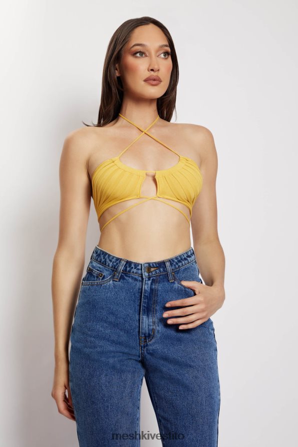 Meshki top allacciato alla caviglia in maglia con volant Stacey vestiario giallo 6L048P984