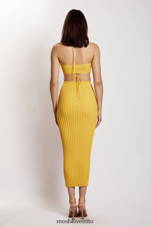 Meshki top allacciato alla caviglia in maglia con volant Stacey vestiario giallo 6L048P984