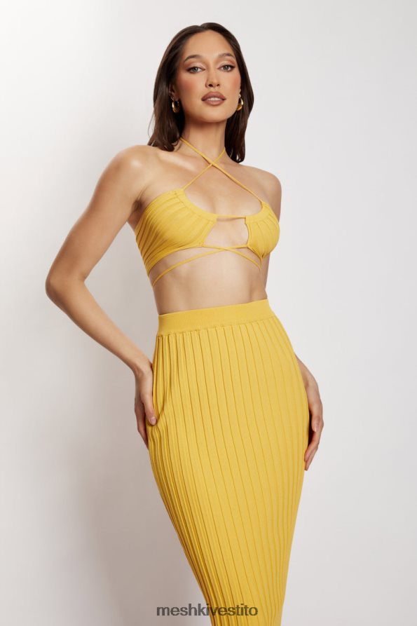 Meshki top allacciato alla caviglia in maglia con volant Stacey vestiario giallo 6L048P984