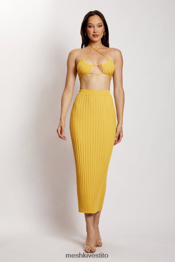 Meshki top allacciato alla caviglia in maglia con volant Stacey vestiario giallo 6L048P984