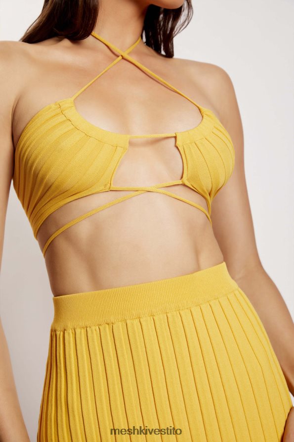 Meshki top allacciato alla caviglia in maglia con volant Stacey vestiario giallo 6L048P984