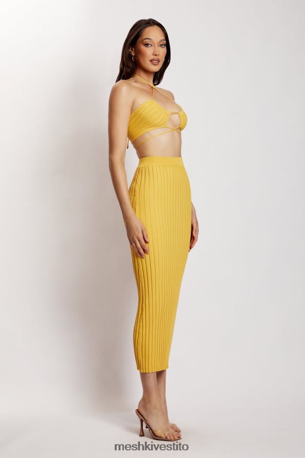 Meshki top allacciato alla caviglia in maglia con volant Stacey vestiario giallo 6L048P984