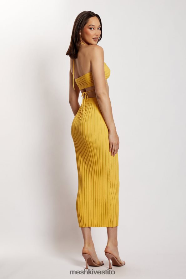 Meshki top allacciato alla caviglia in maglia con volant Stacey vestiario giallo 6L048P984