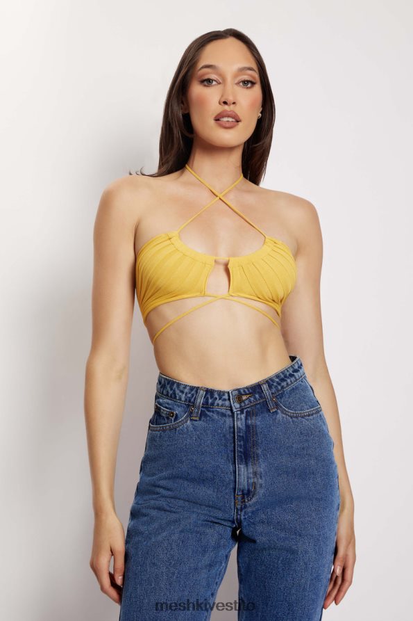 Meshki top allacciato alla caviglia in maglia con volant Stacey vestiario giallo 6L048P984