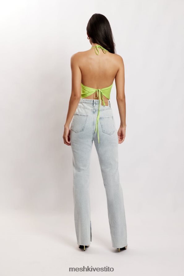 Meshki top amy in raso con collo ad anello vestiario verde lime 6L048P1183