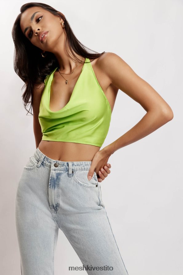 Meshki top amy in raso con collo ad anello vestiario verde lime 6L048P1183