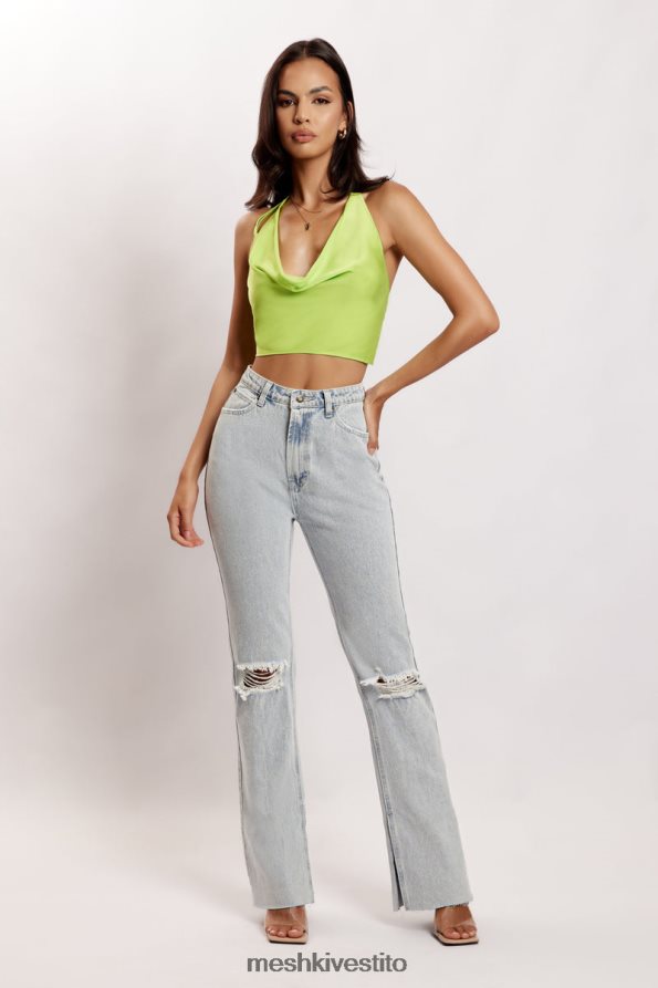 Meshki top amy in raso con collo ad anello vestiario verde lime 6L048P1183