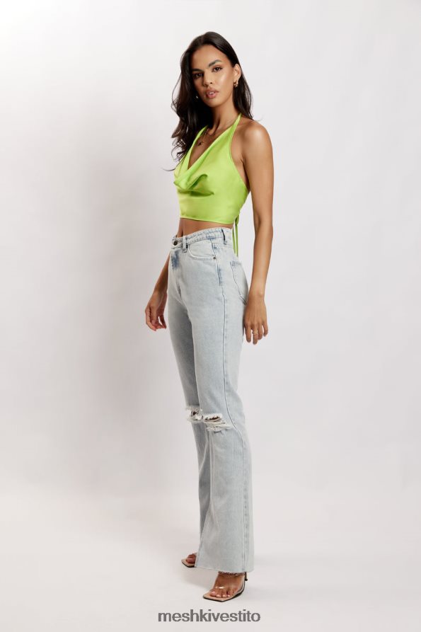 Meshki top amy in raso con collo ad anello vestiario verde lime 6L048P1183