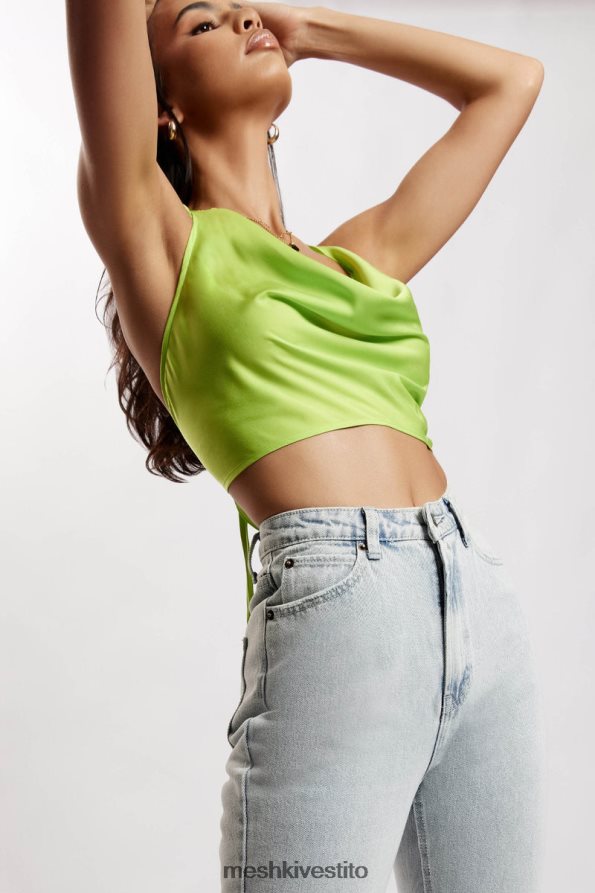 Meshki top amy in raso con collo ad anello vestiario verde lime 6L048P1183