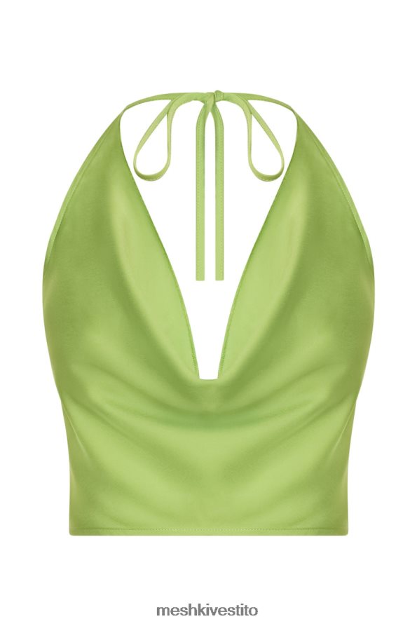 Meshki top amy in raso con collo ad anello vestiario verde lime 6L048P1183