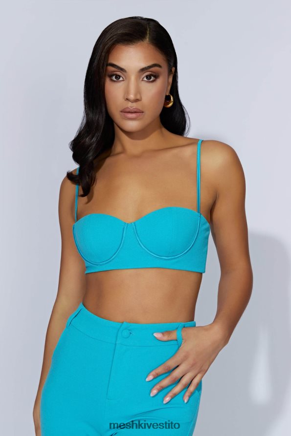 Meshki top bustier fiorella in crêpe vestiario acquamarina 6L048P1060