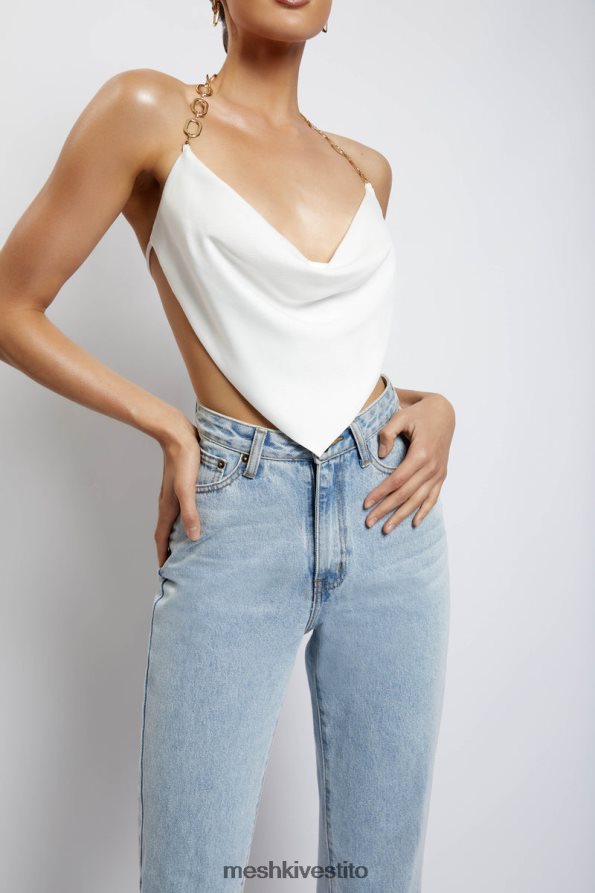 Meshki top con catena dorata Brianna Cowl vestiario bianco 6L048P1181
