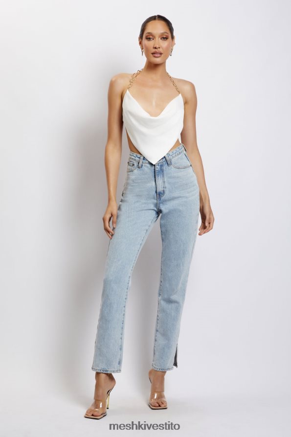 Meshki top con catena dorata Brianna Cowl vestiario bianco 6L048P1181
