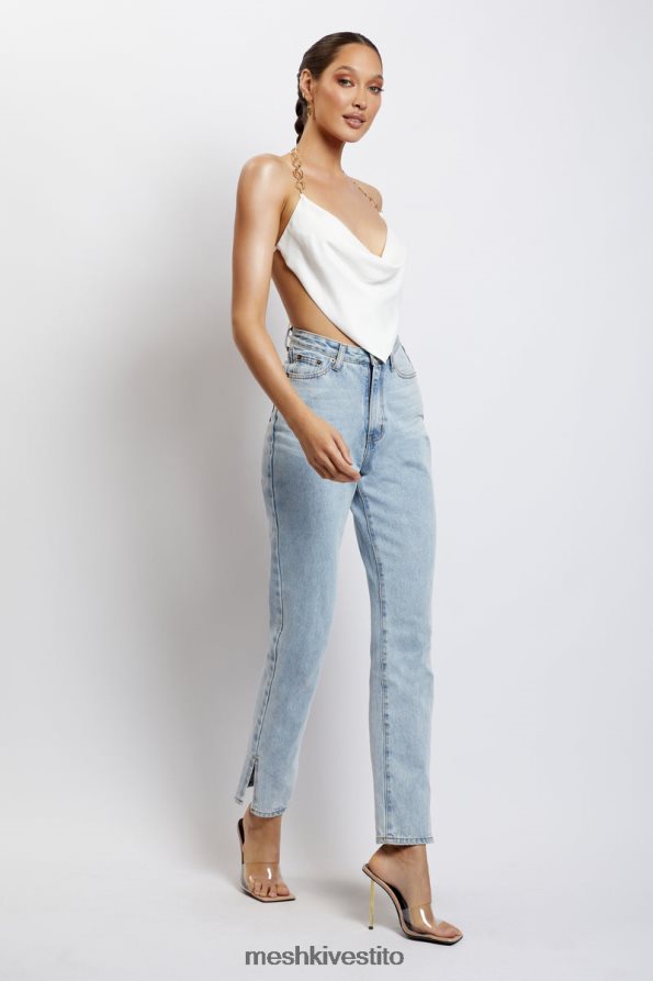 Meshki top con catena dorata Brianna Cowl vestiario bianco 6L048P1181