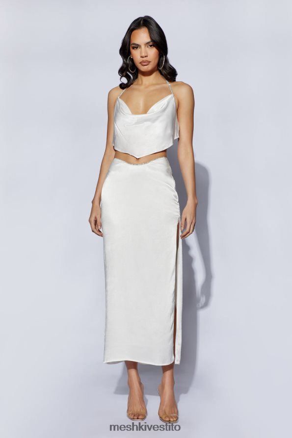 Meshki top con collo ad anello in corda Christie Diamante vestiario bianco 6L048P1099