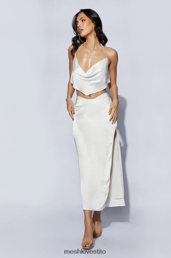 Meshki top con collo ad anello in corda Christie Diamante vestiario bianco 6L048P1099