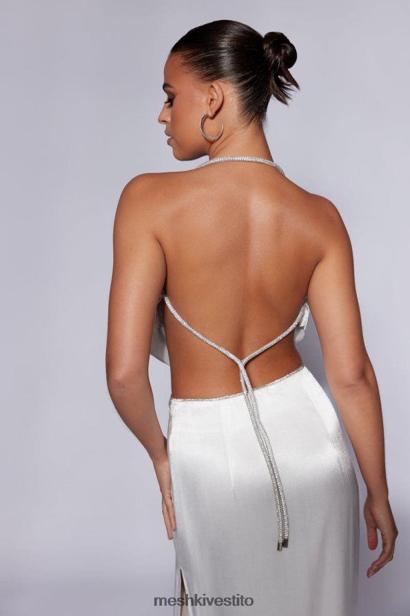 Meshki top con collo ad anello in corda Christie Diamante vestiario bianco 6L048P1099