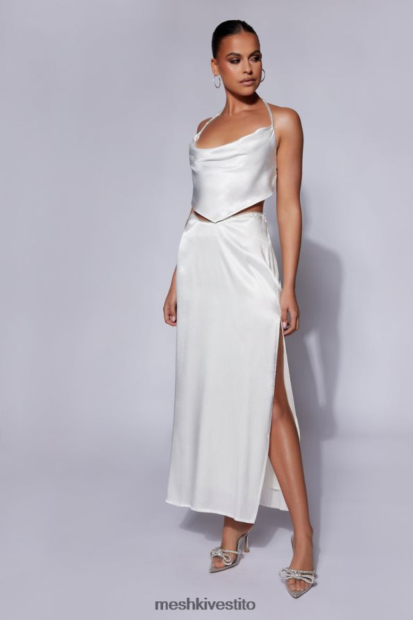Meshki top con collo ad anello in corda Christie Diamante vestiario bianco 6L048P1099