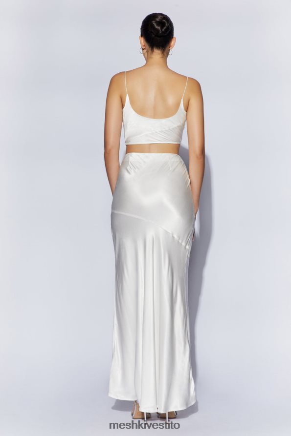 Meshki top con collo ad anello in raso papavero vestiario bianco 6L048P1032