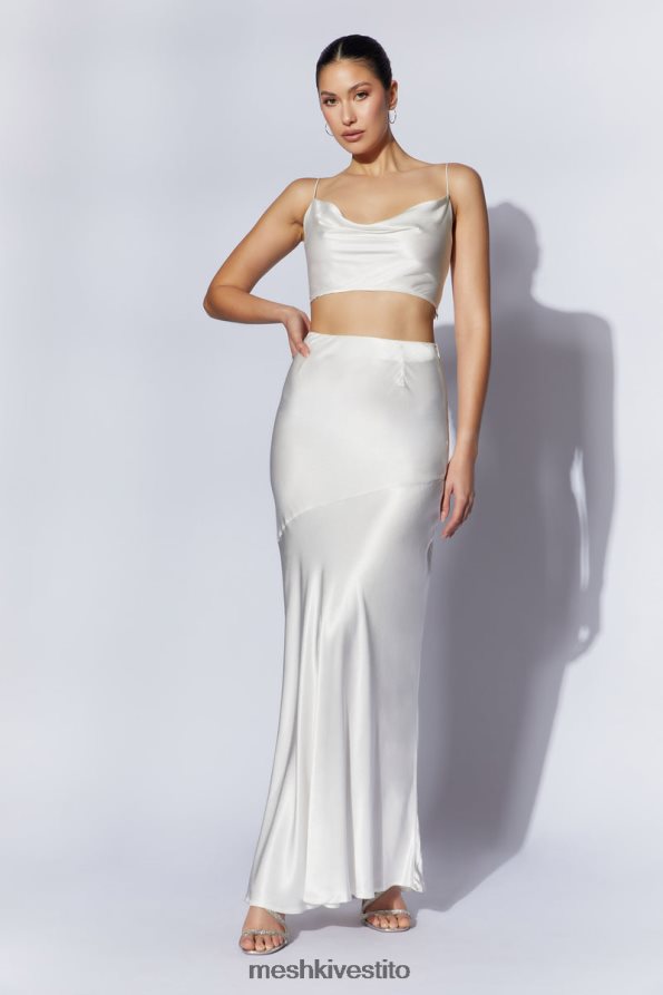 Meshki top con collo ad anello in raso papavero vestiario bianco 6L048P1032