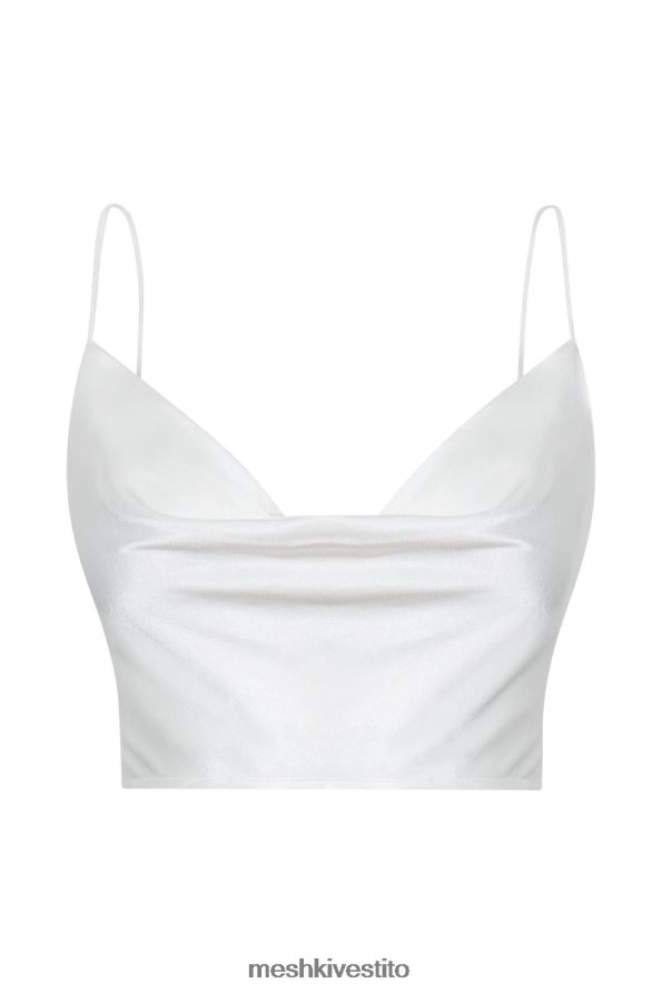 Meshki top con collo ad anello in raso papavero vestiario bianco 6L048P1032
