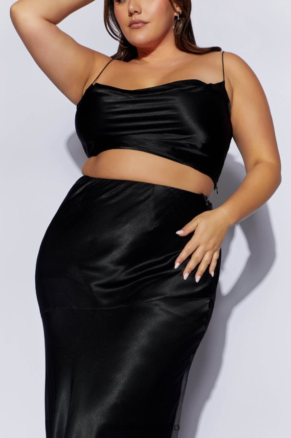 Meshki top con collo ad anello in raso papavero vestiario nero 6L048P1026