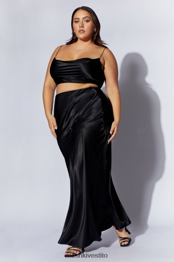 Meshki top con collo ad anello in raso papavero vestiario nero 6L048P1026