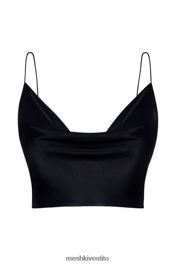 Meshki top con collo ad anello in raso papavero vestiario nero 6L048P1026