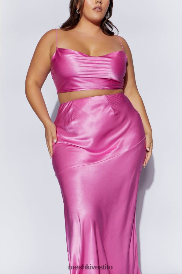 Meshki top con collo ad anello in raso papavero vestiario rosa 6L048P1013