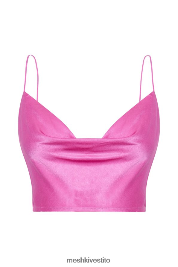 Meshki top con collo ad anello in raso papavero vestiario rosa 6L048P1013