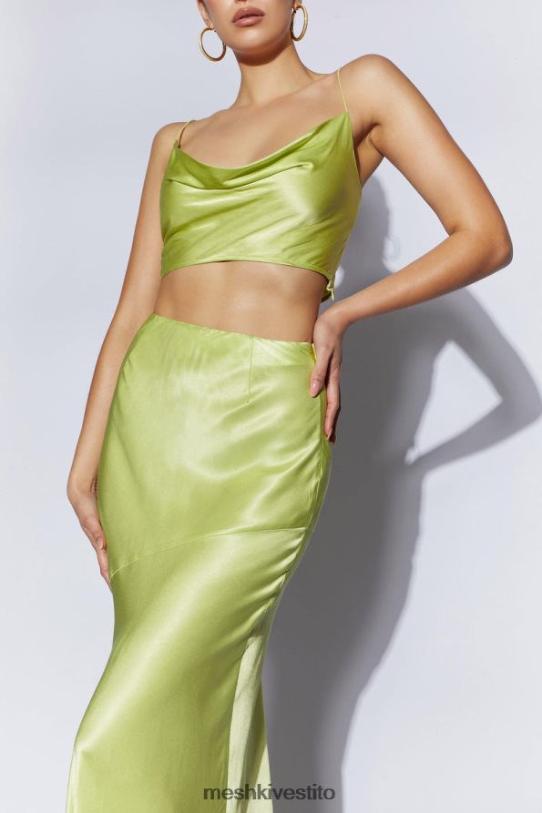 Meshki top con collo ad anello in raso papavero vestiario verde pistacchio 6L048P1029