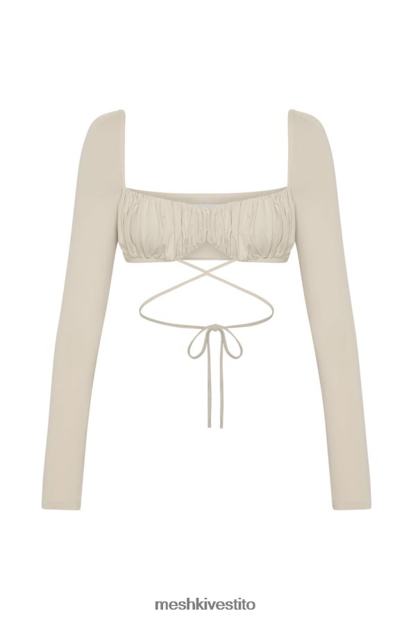 Meshki top con cravatta a maniche lunghe con busto increspato geesou vestiario grano 6L048P1082