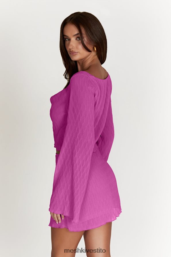 Meshki top con maniche svasate a pieghe ondulate vestiario rosa Rosa 6L048P1078
