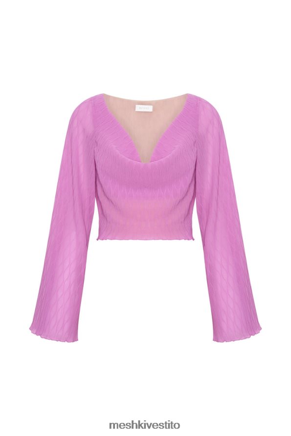 Meshki top con maniche svasate a pieghe ondulate vestiario rosa Rosa 6L048P1078