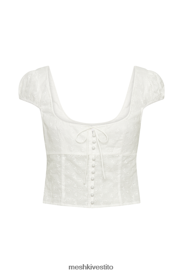 Meshki top cressida in cotone sangallo con maniche a sbuffo vestiario bianco 6L048P895