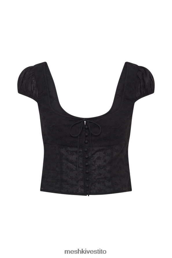 Meshki top cressida in cotone sangallo con maniche a sbuffo vestiario nero 6L048P847