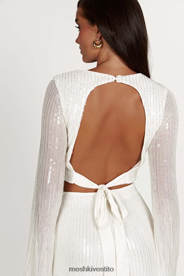 Meshki top diaz a maniche lunghe con paillettes vestiario bianco 6L048P937