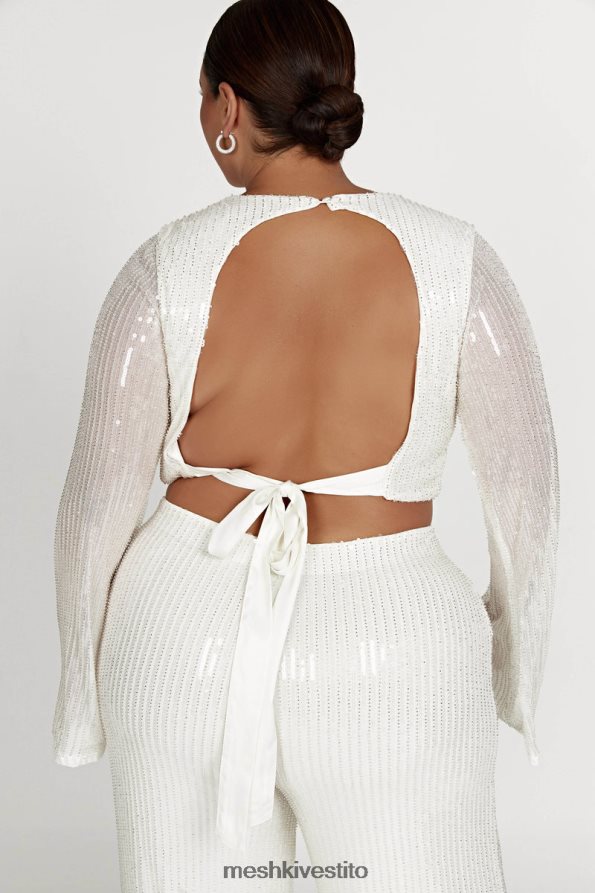 Meshki top diaz a maniche lunghe con paillettes vestiario bianco 6L048P937