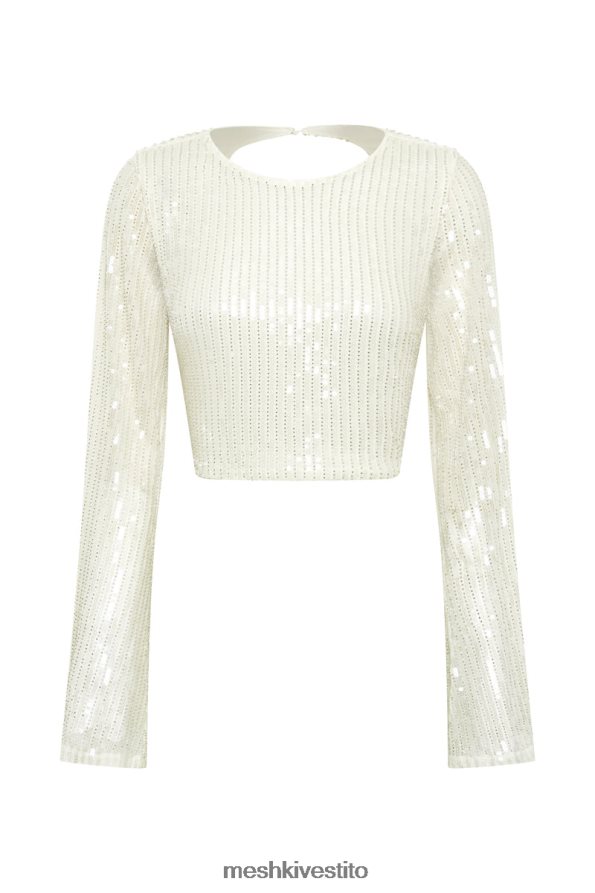 Meshki top diaz a maniche lunghe con paillettes vestiario bianco 6L048P937