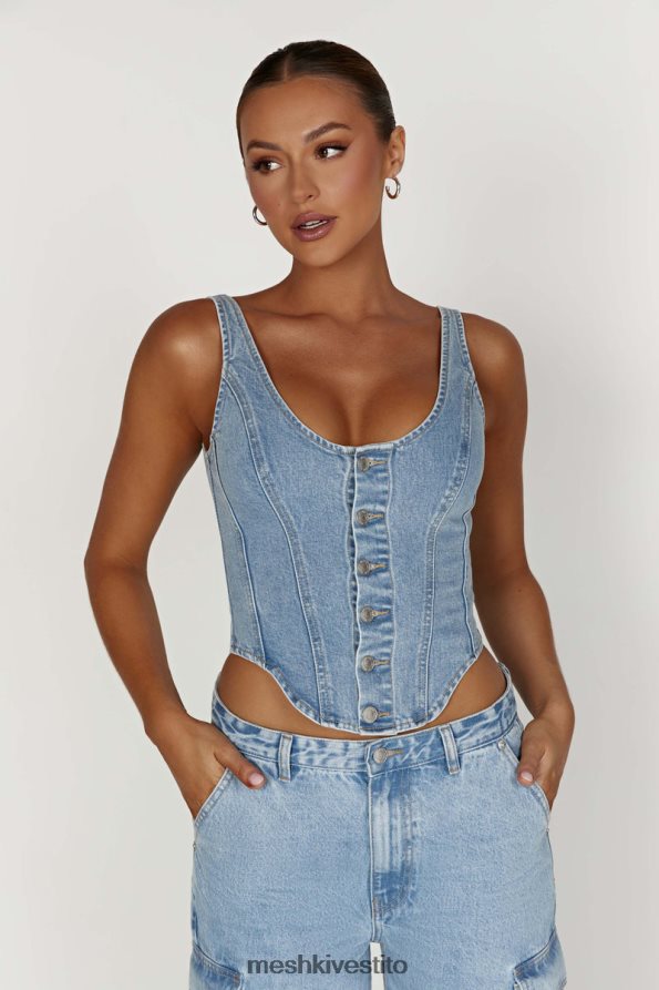 Meshki top in denim con corsetto leilani vestiario metà blu 6L048P761