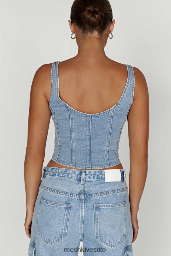 Meshki top in denim con corsetto leilani vestiario metà blu 6L048P761