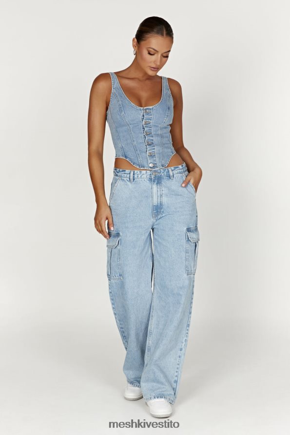 Meshki top in denim con corsetto leilani vestiario metà blu 6L048P761