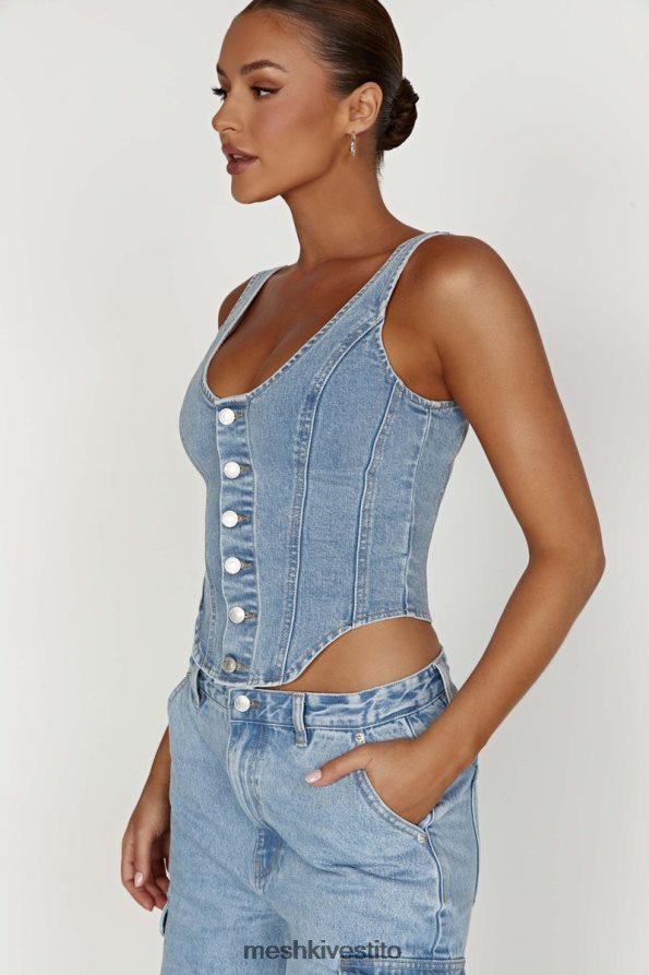 Meshki top in denim con corsetto leilani vestiario metà blu 6L048P761